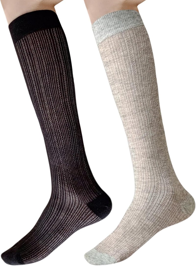 Arukora Store Women Knee High Socks Size 5-9 Thin Breathable Cotton Boot Sock White Gray Black - Image 1